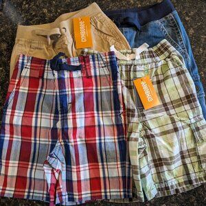Boy's Gymboree 3T Shorts Lot 4 Pairs - Khaki Plaid Denim - NWT, NWOT & Play